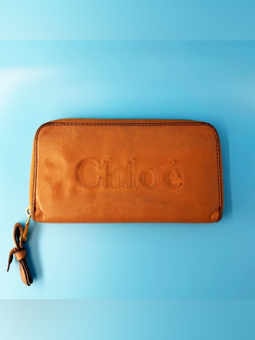 Chloe Long Zippy Wallet Brown Leather Spellout Logo COA